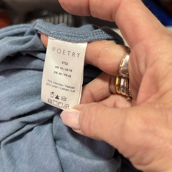 Poetry Linen Blend Scoop Waist Blue Gray Short Sleeve Shirt US10 - Picture 6 of 8